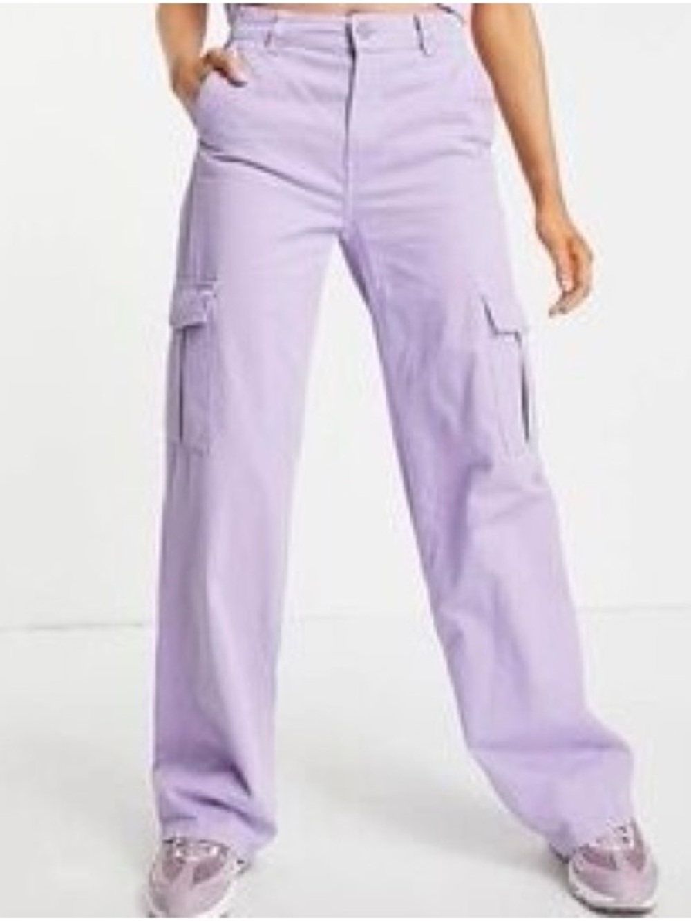 High-Rise Lilac Cargo Wide-Leg Pants for Women